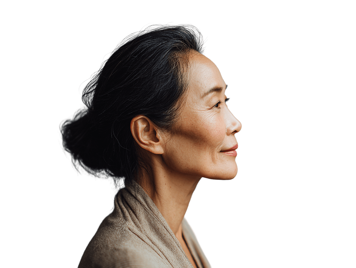 Woman looking to the side while using voice commands